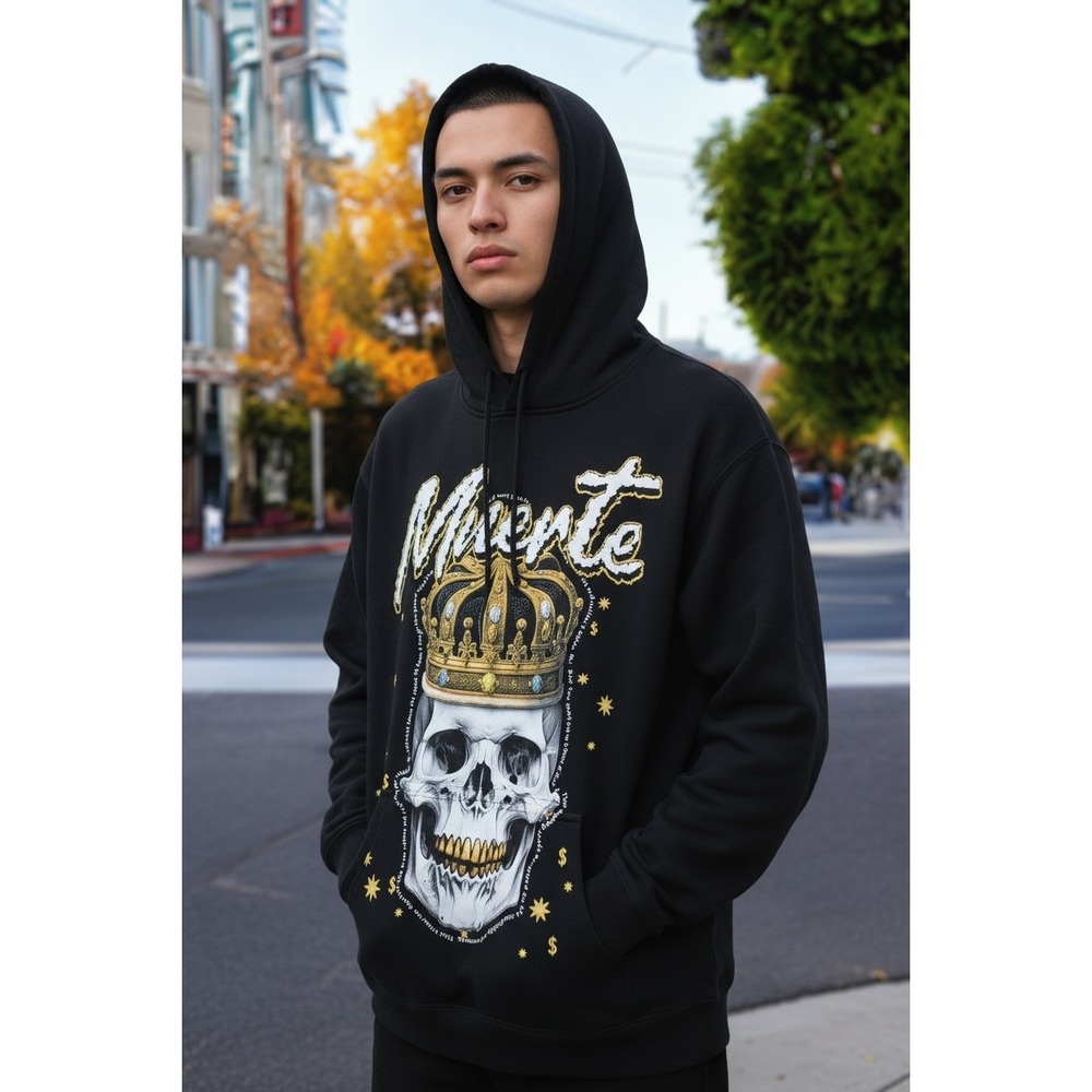 Hasta Muerte Hustle Daily Crowned King Skull Hoodie Black Sz 2XL NWT